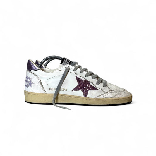 Golden goose ballstar bianco e viola Stella brillantina 39