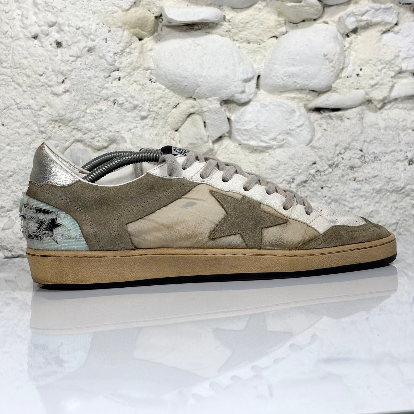 Golden goose Ballstar Taupe, bianco e tallonci argento  44