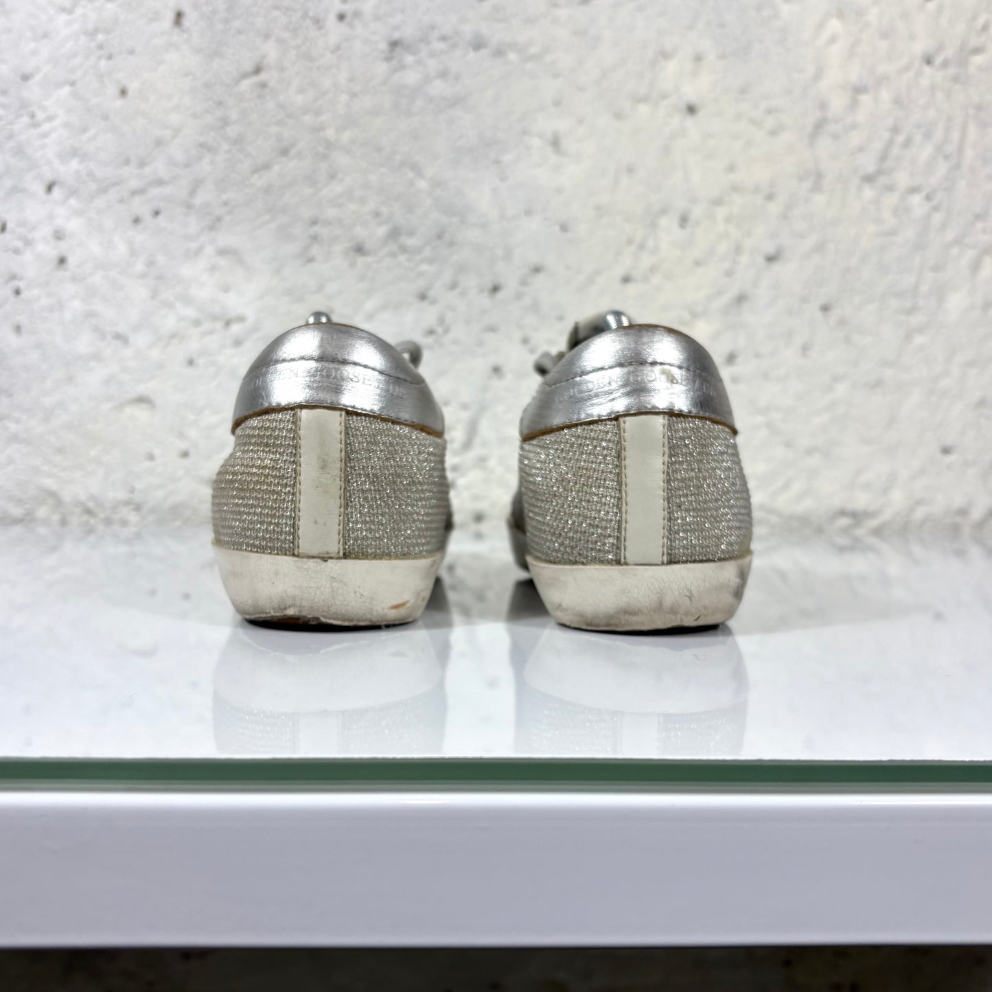 Golden goose Superstr Grigio in tessuto, tallone argento con stella nera 39