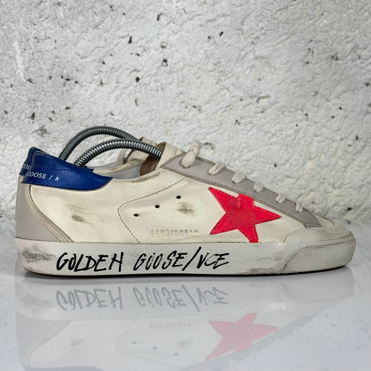 Golden goose Superstar panna, stella rossa e talloncino blu 39