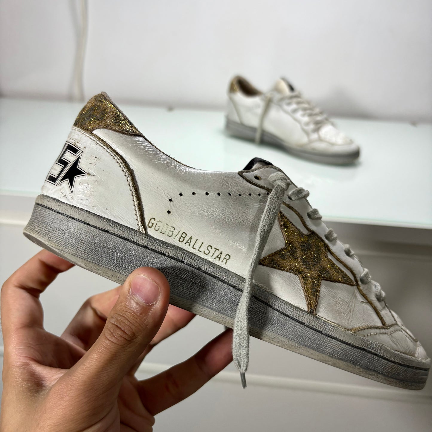 GOLDEN GOOSE BALLSTAR MACULATO GLITTERATO D’ORO E SUOLA GRIGIA 36
