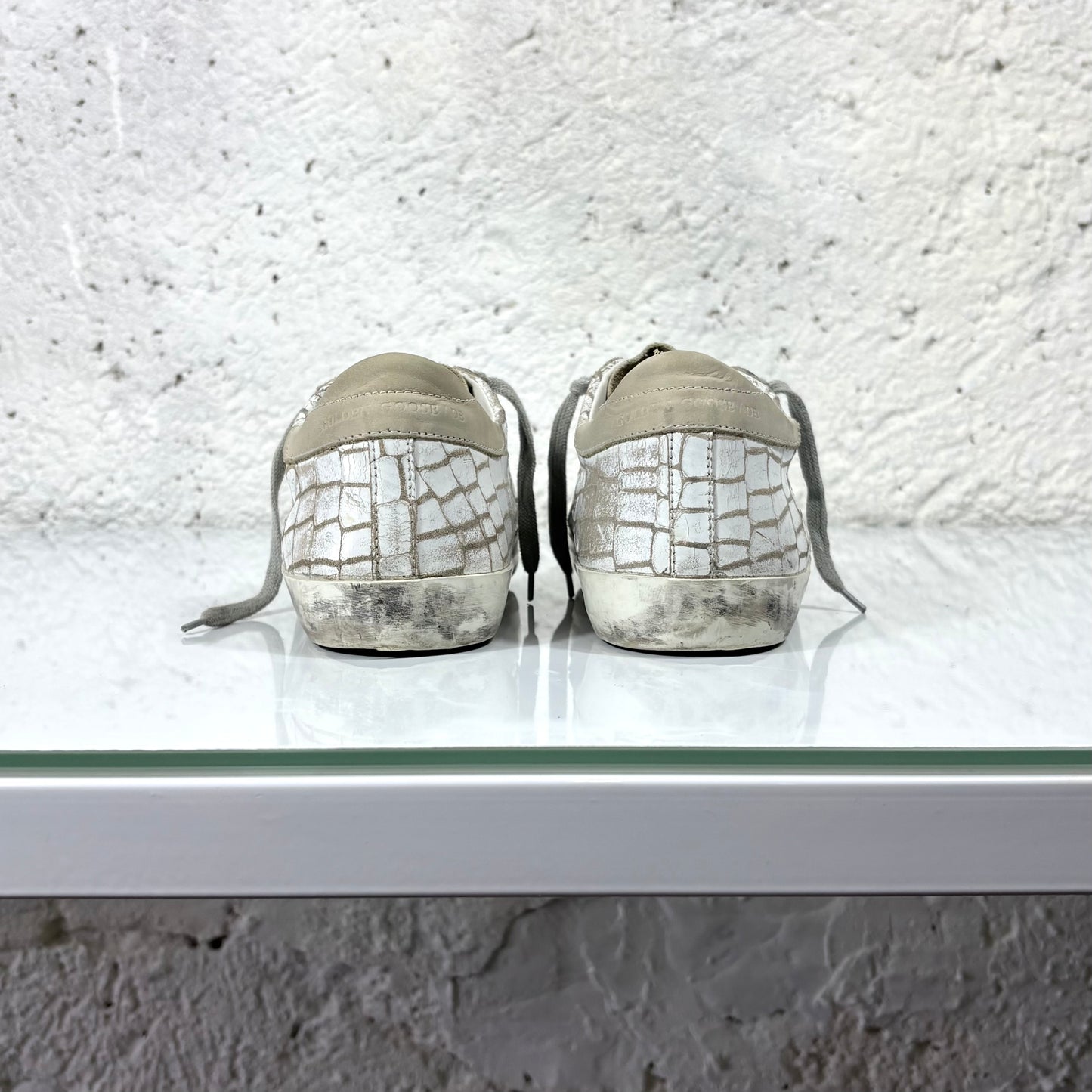 Golden goose Superstar bianche fantasia simil “squame” bianco e tallone beige 41