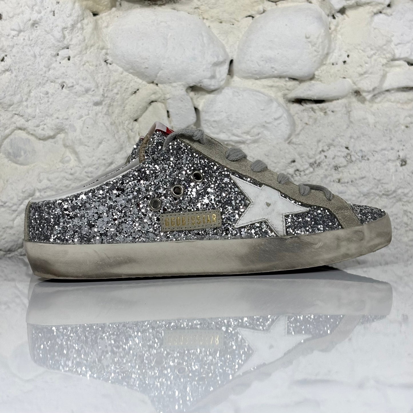 Golden goose Superstar Sabot glitter argento 39
