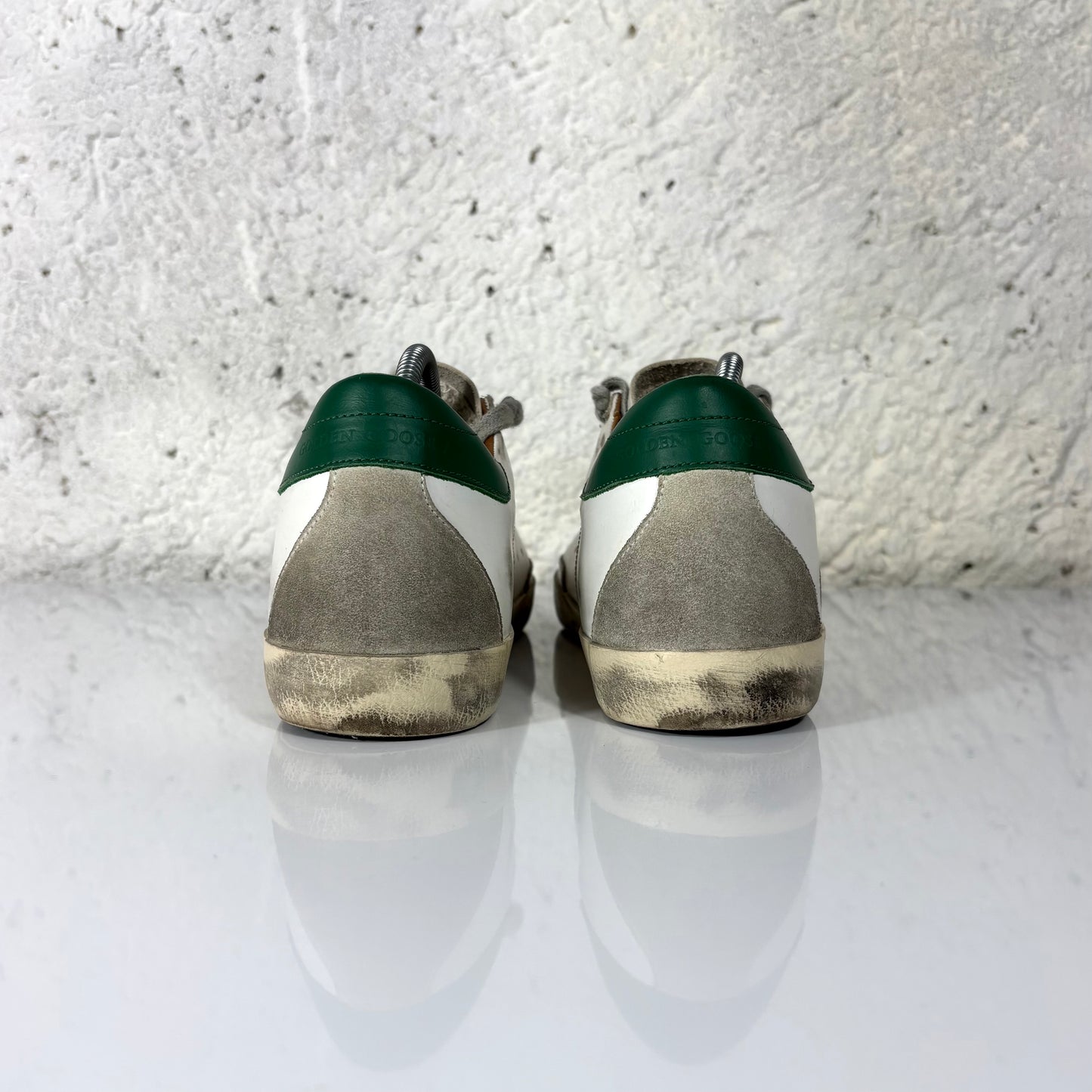 Golden goose Superstar bianche, stella grigia e tallone verde 39