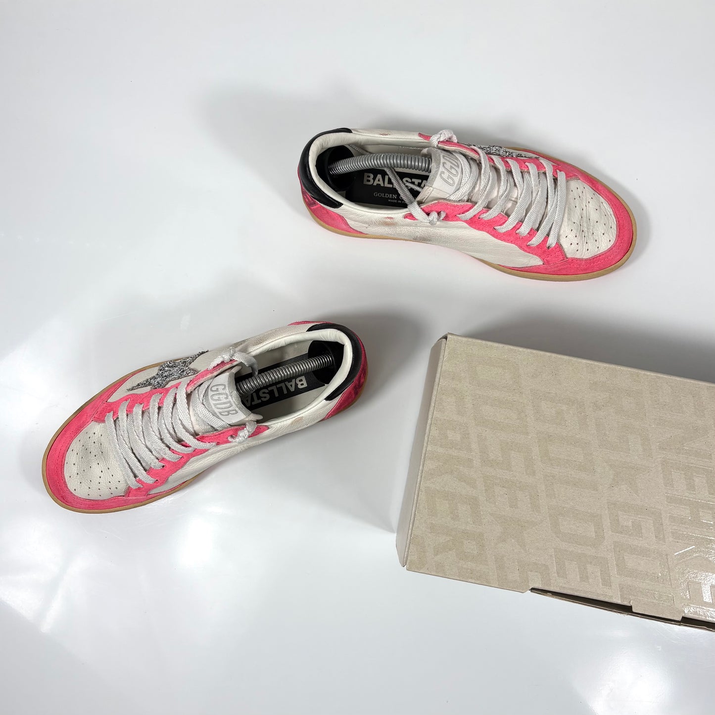 Golden goose Ballstar bianche e aragosta e stella argento brillantinata 36