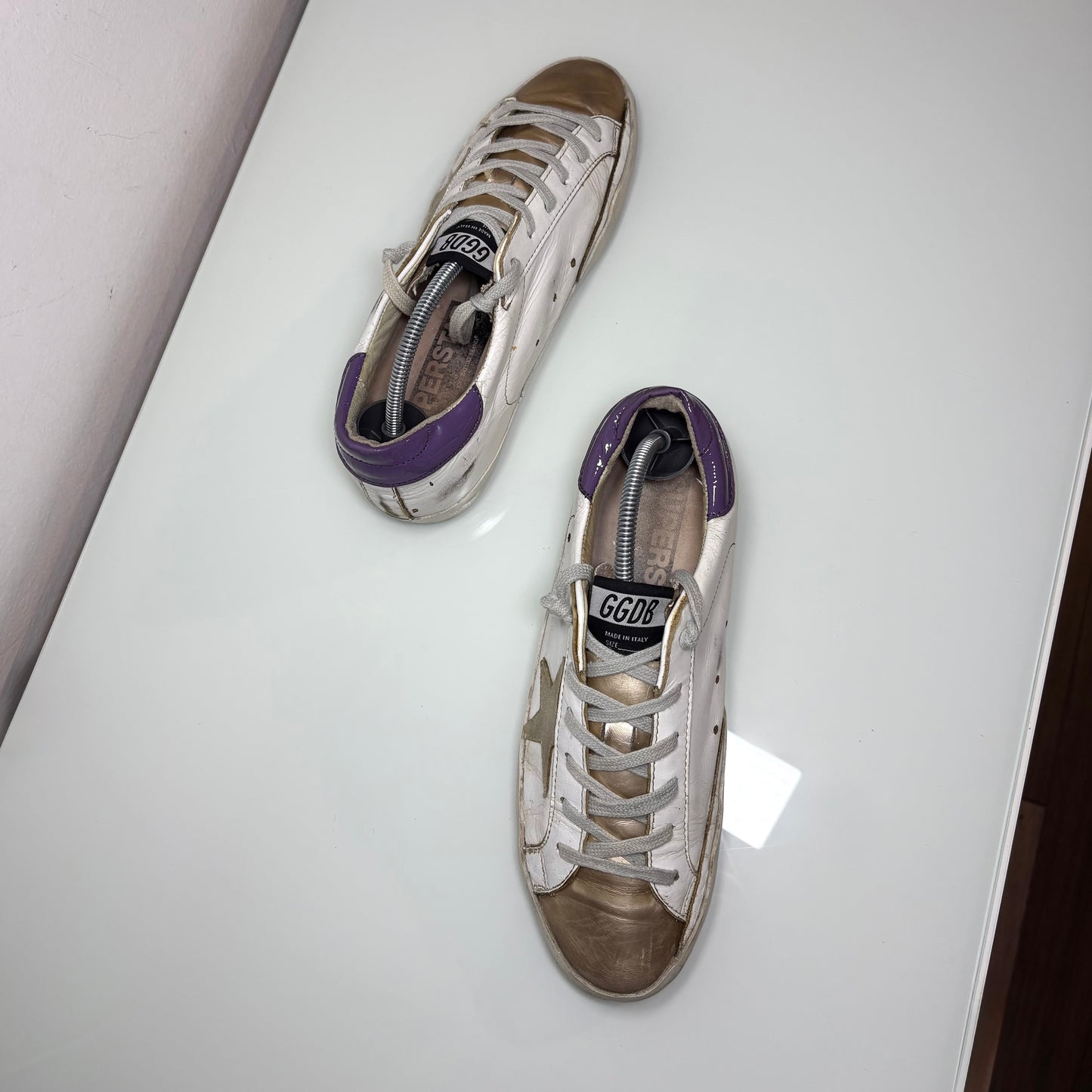 Golden goose Superstar bianche stella beige e tallone viola 39