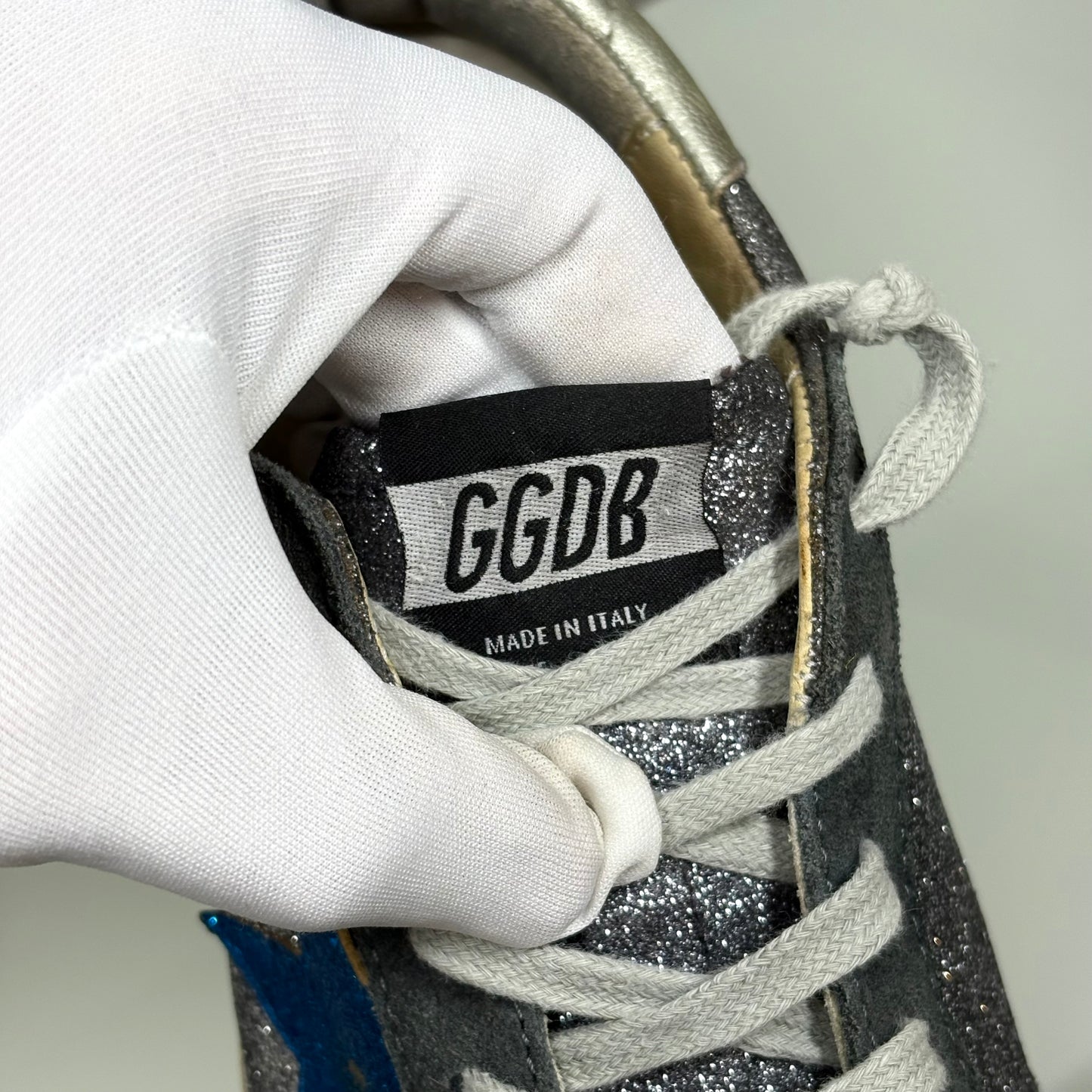 Golden goose Superstar glitter grigio stella blu e tallone argento 38