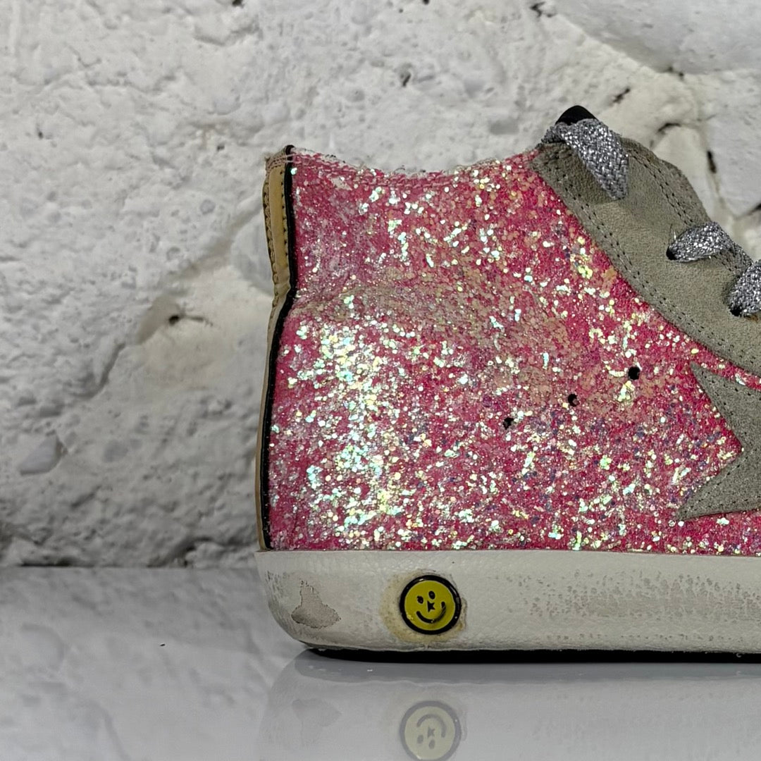 Golden goose Francy rosa a paillettes con stella grigia e inserti oro 35