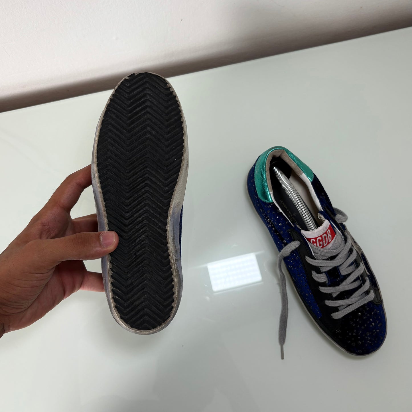Golden goose Superstar blu con macchie brillantinate 35