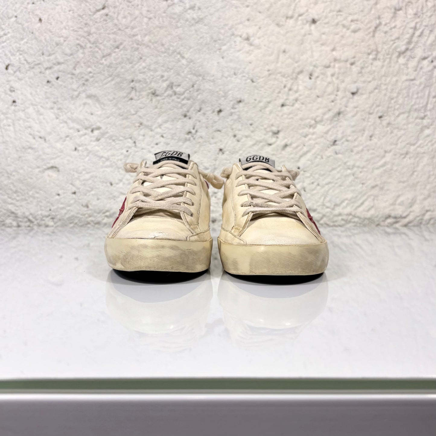 Golden goose superstar beige in pelle con Stella rossa in suede 37