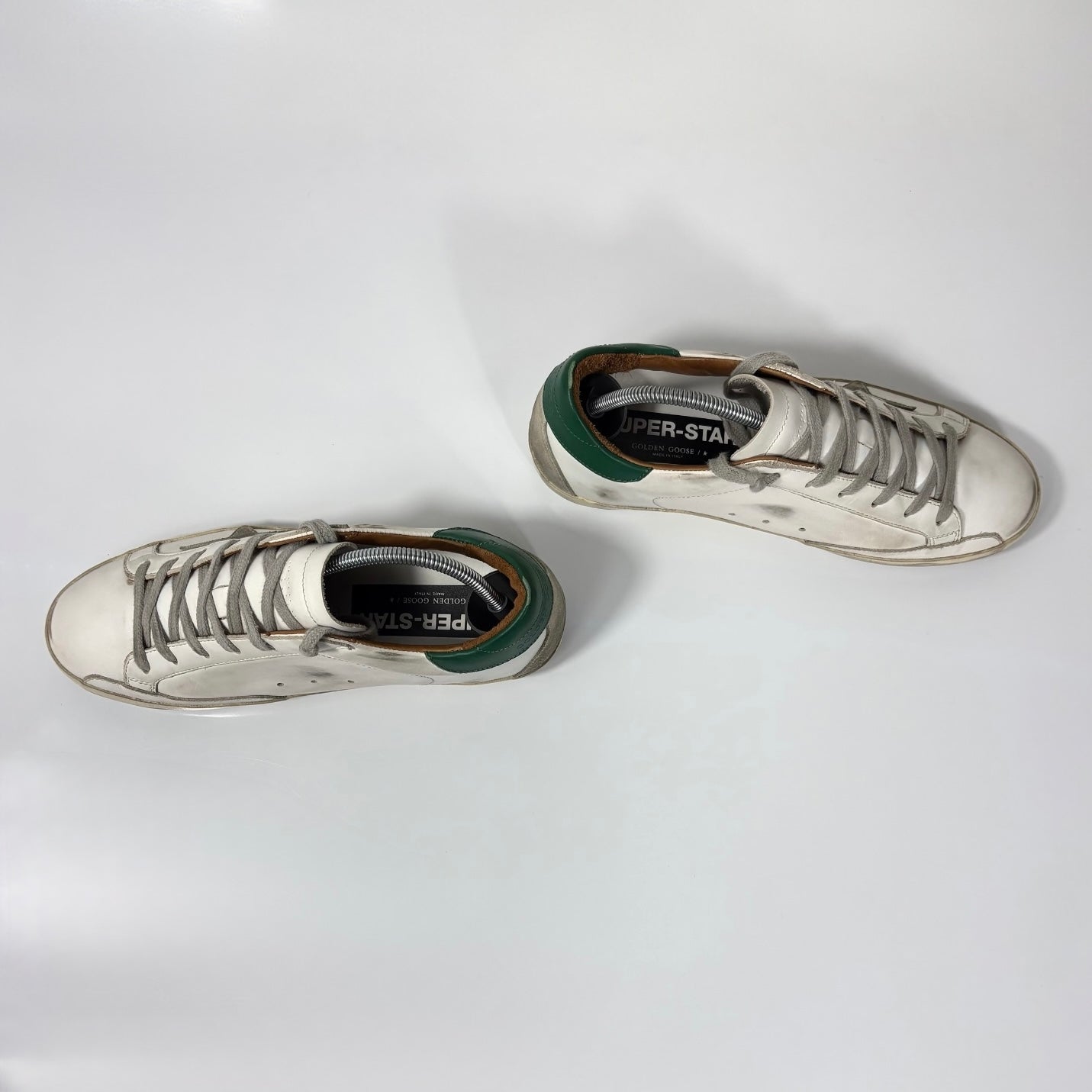 Golden goose Superstar bianche, stella grigia e tallone verde 39