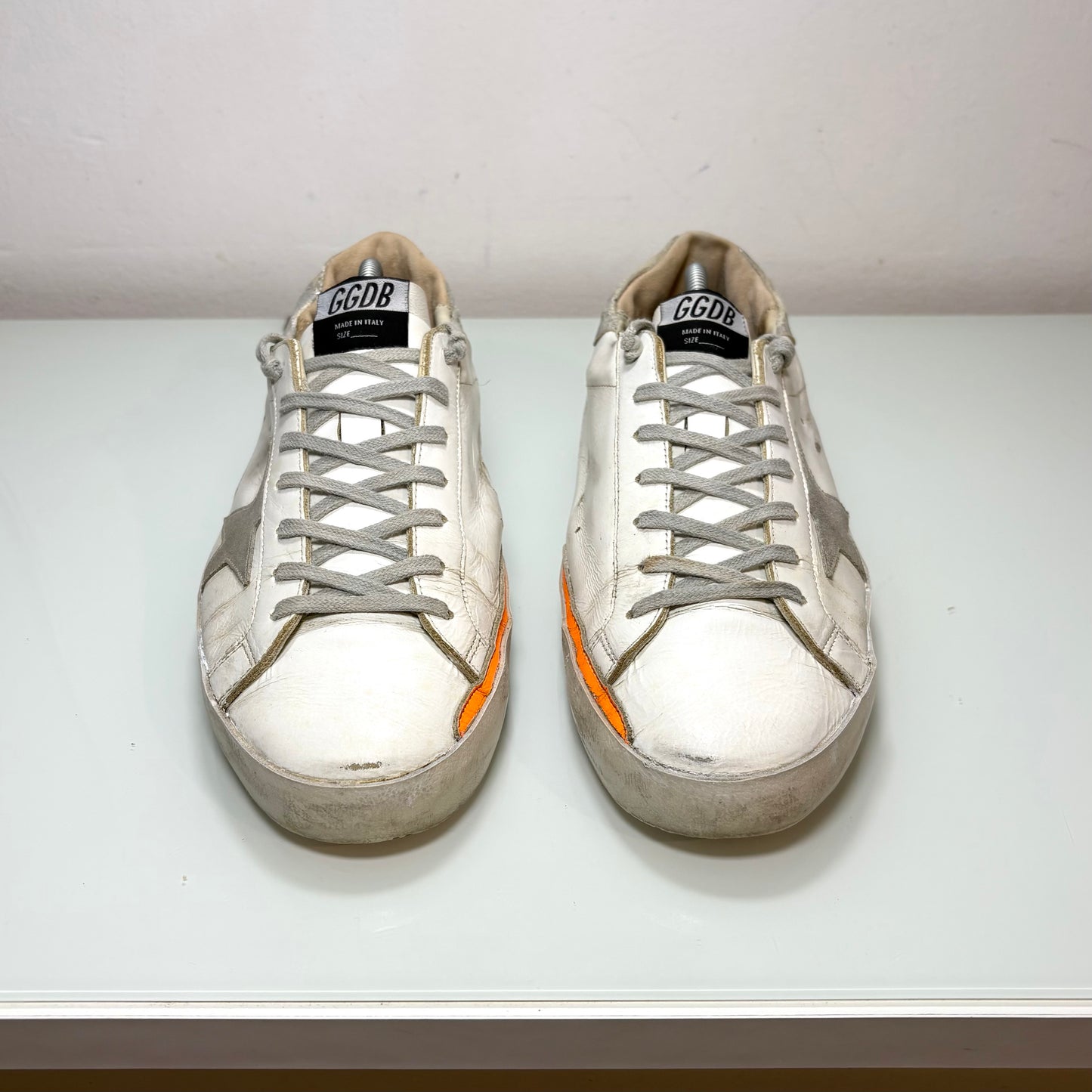 Golden goose Superstar bianco, arancione e tallone argento 43