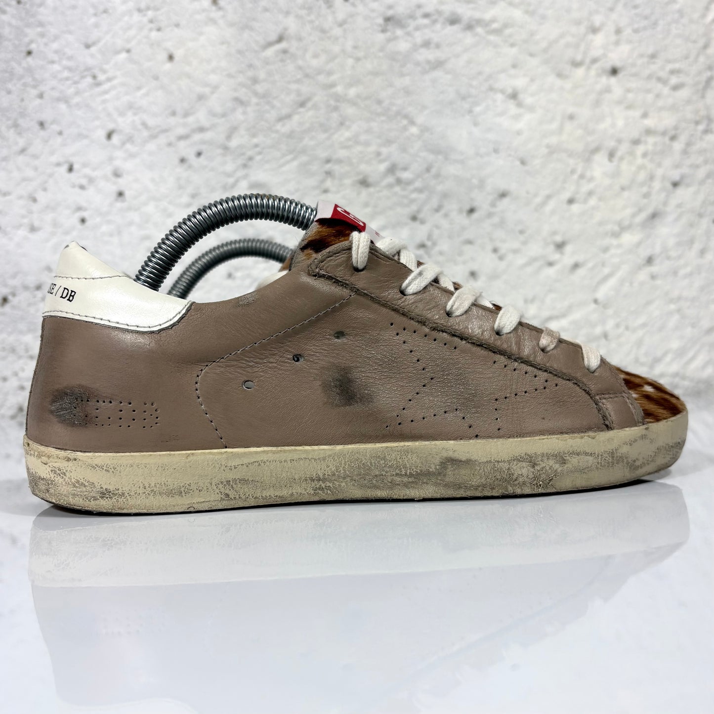 Golden goose Superstar beige in pelle con punta maculata in “cavallino” 37
