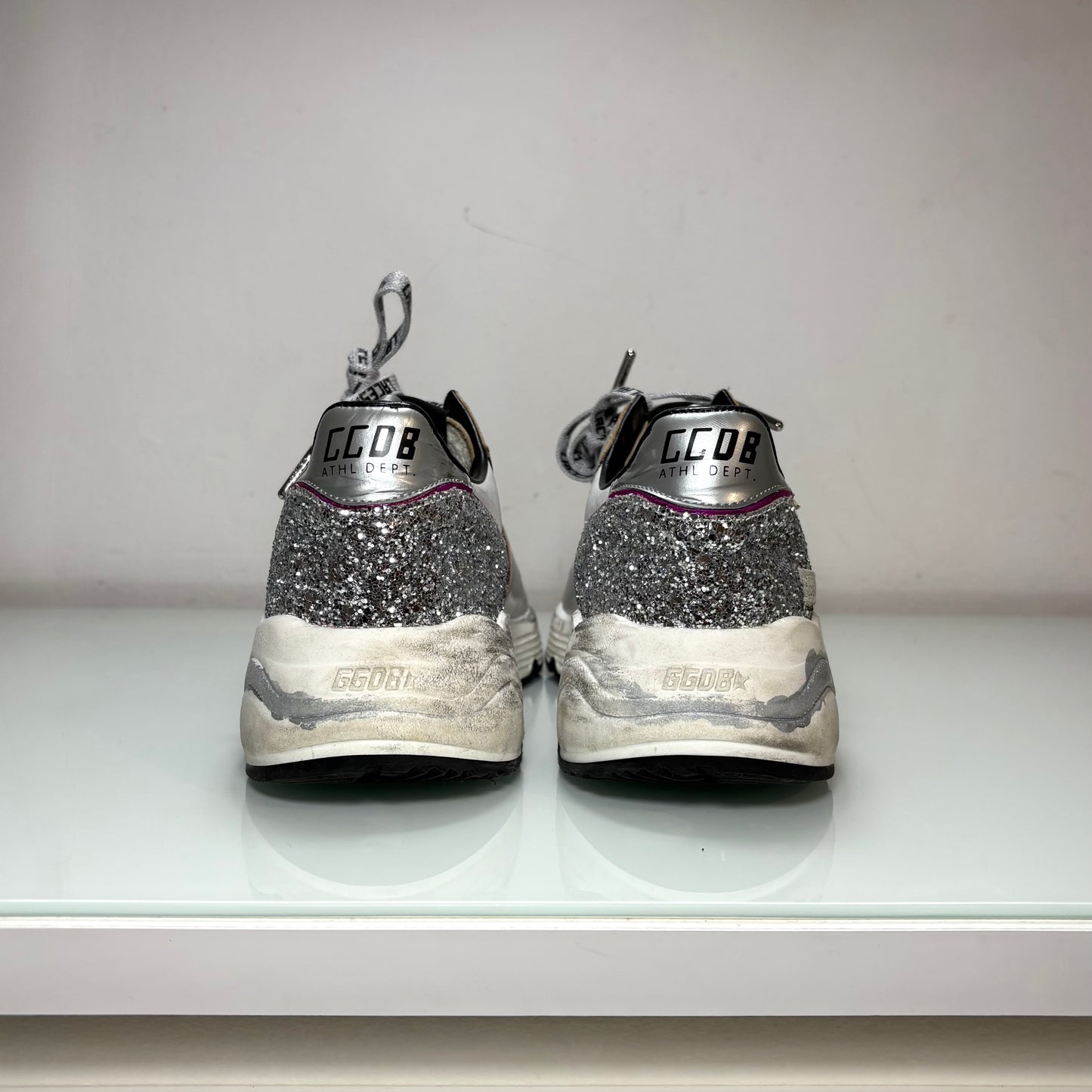 Golden goose Running Sole argento con brillantini 42