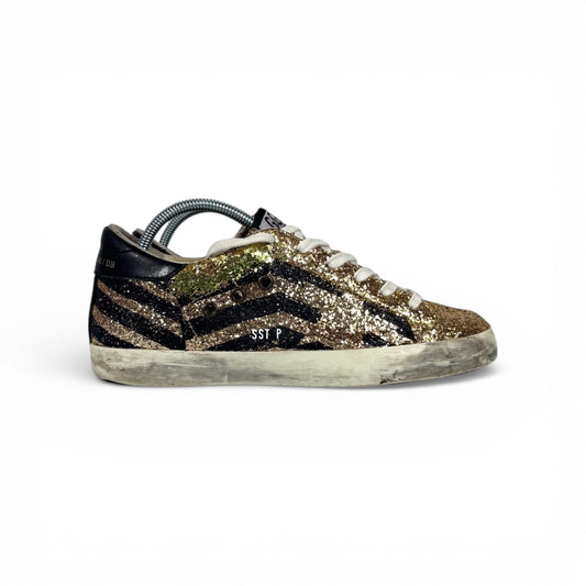 Golden goose Superstar colorazione oro e nero in paillettes e brillantini 38