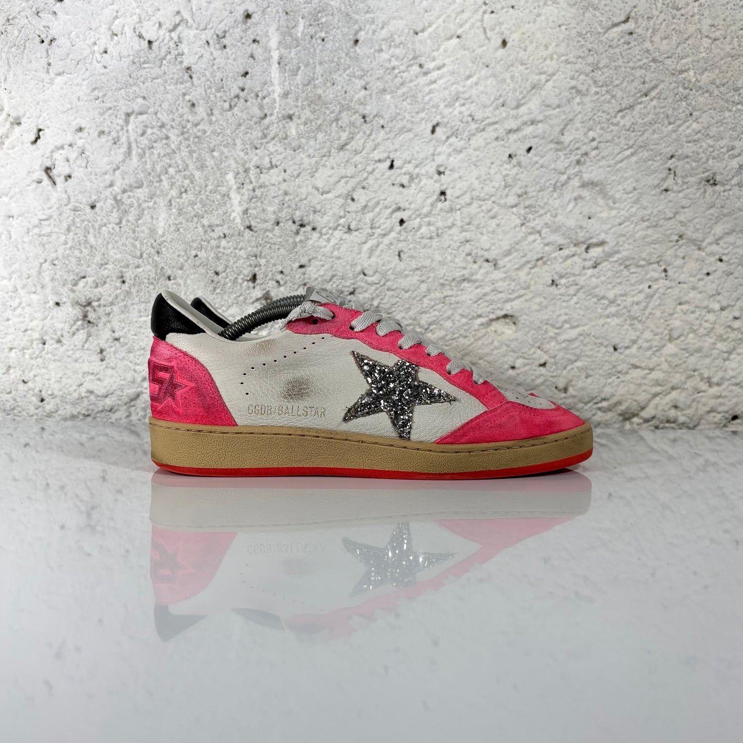 Golden goose Ballstar bianche e aragosta e stella argento brillantinata 36