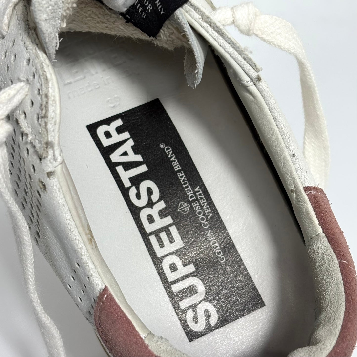 Golden goose Superstar bianche motivo a buchi, stella argento e talloncino Bordeaux 39
