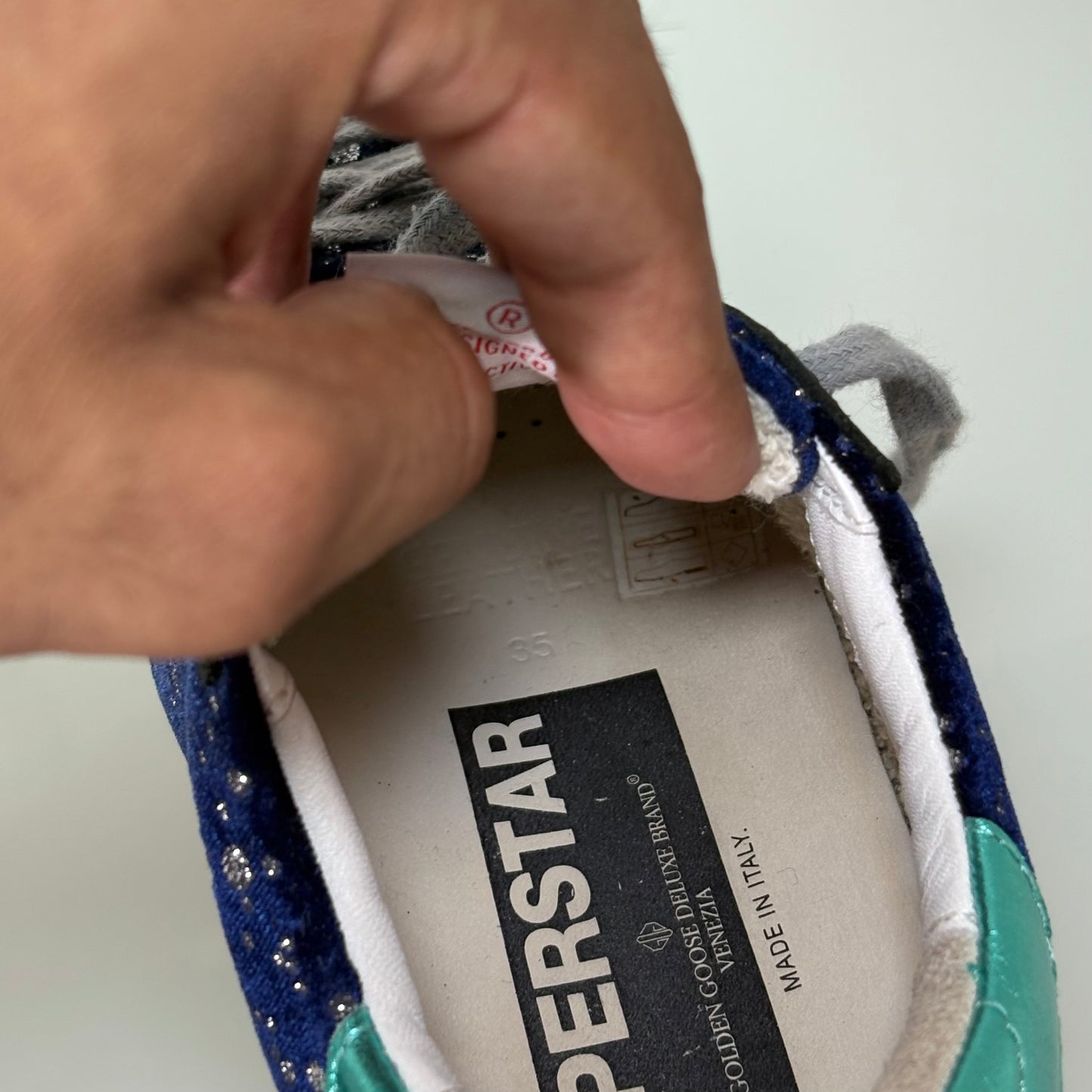 Golden goose Superstar blu con macchie brillantinate 35