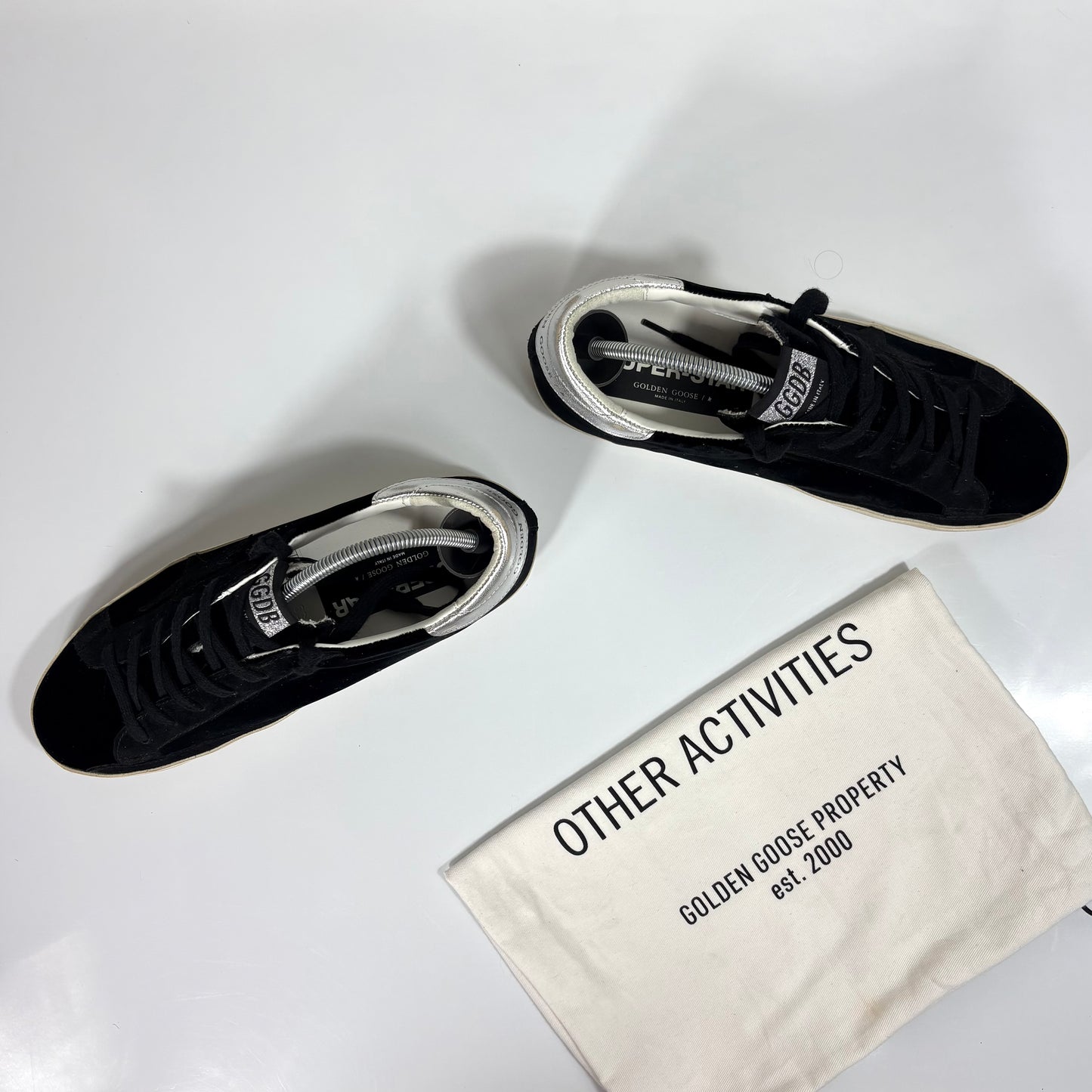 Golden goose Superstar in velluto nero con tallone argento 39