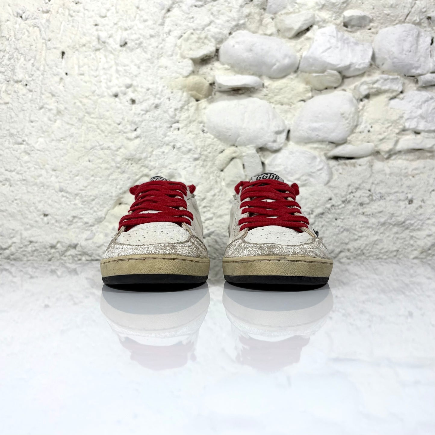 Golden goose Ballstar bianche con stella a paillettes argento e talloncini rosa a squame 37