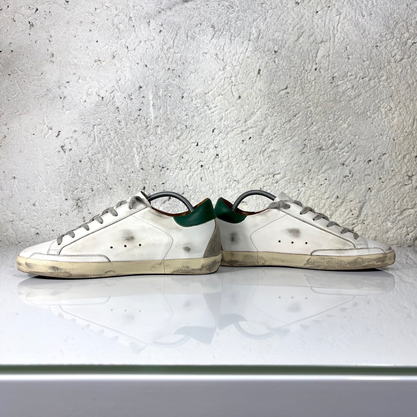 Golden goose Superstar bianche, stella grigia e tallone verde 39