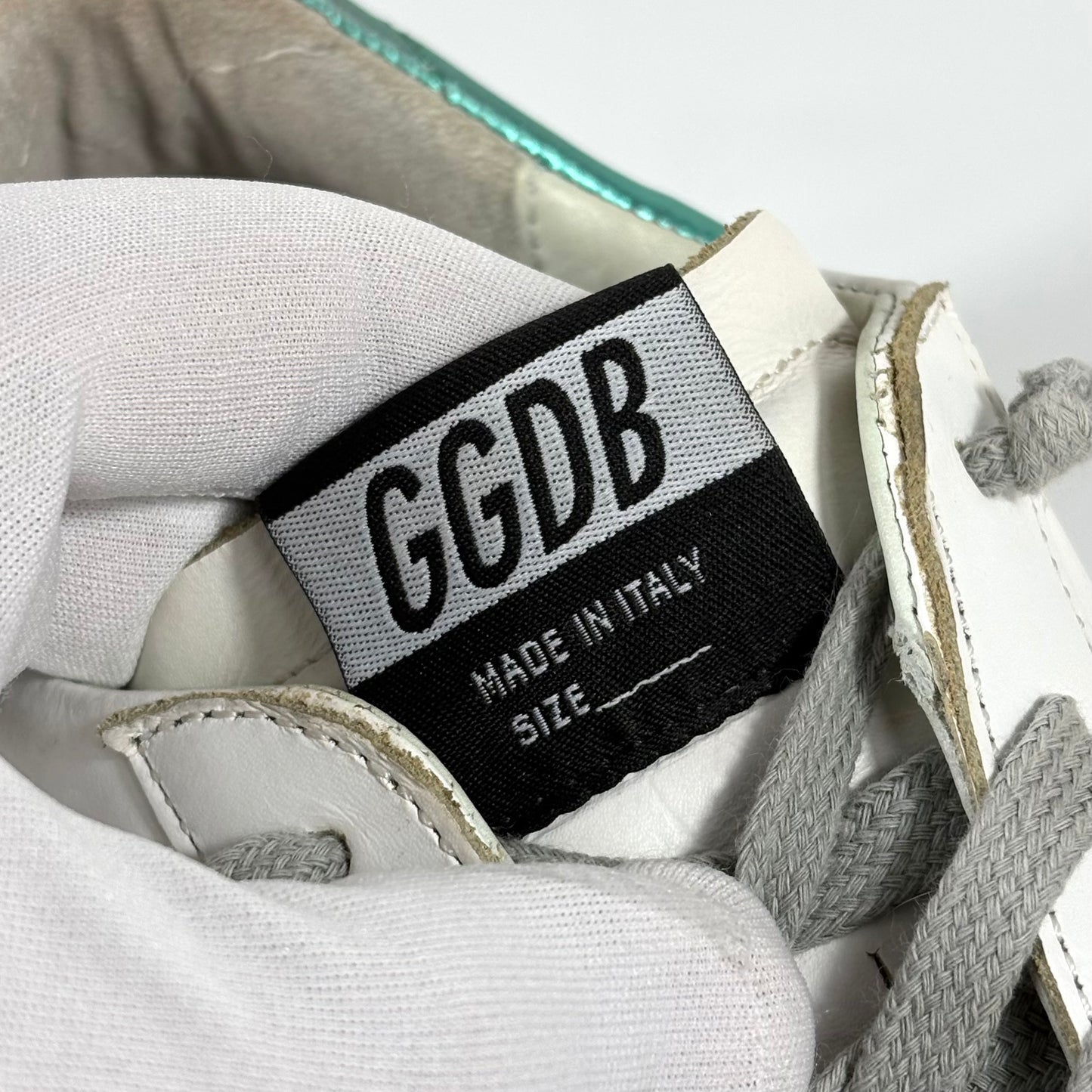 Golden goose Hi Star bianche con talloncini verde smeraldo e stella glitter 39