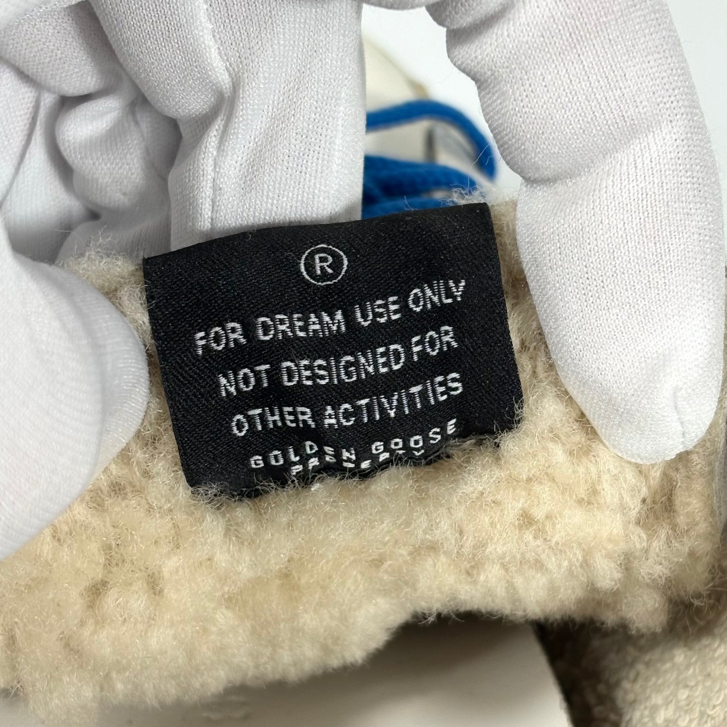 Golden goose Superstar bianche in shearling con lacci blu e stella argento  38