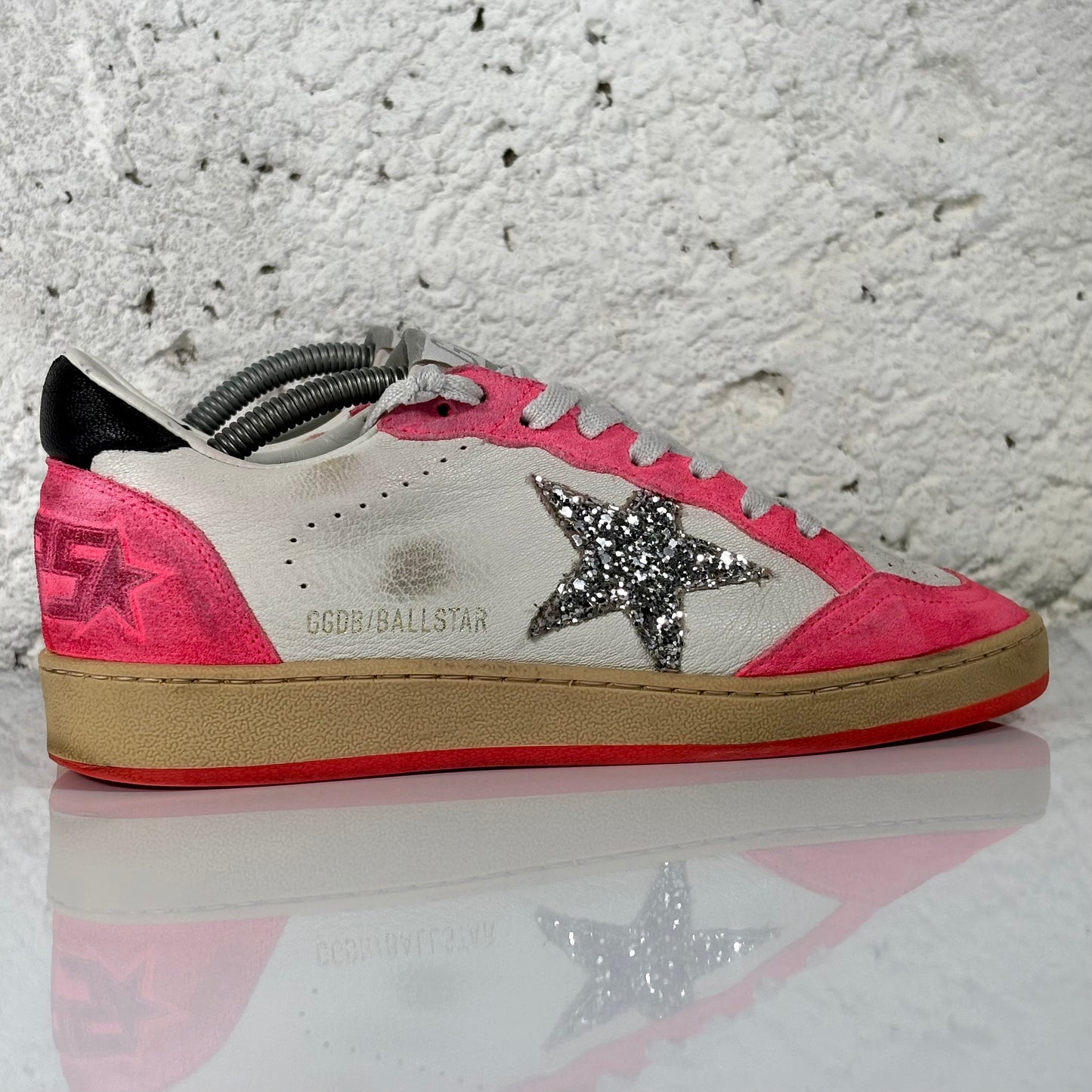 Golden goose Ballstar bianche e aragosta e stella argento brillantinata 36