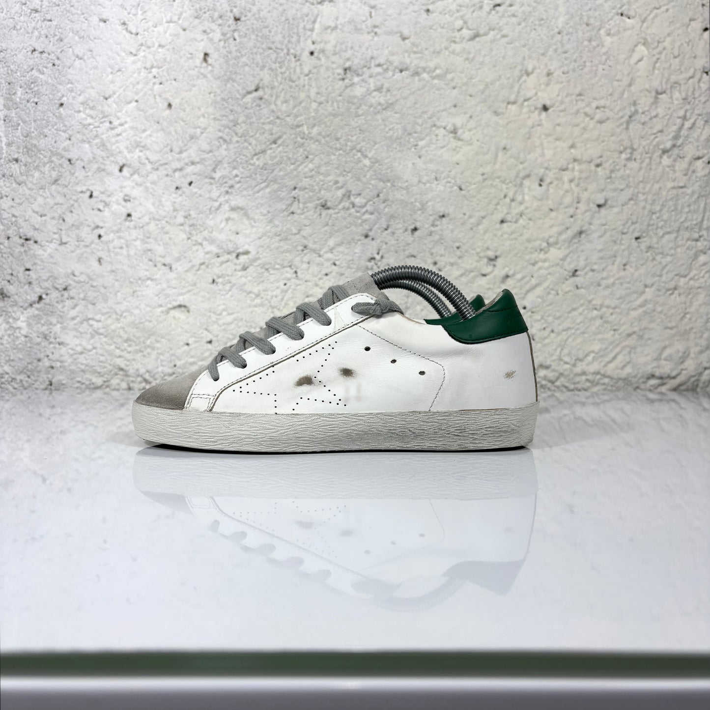 Golden goose Superstar bianche e talloncino verde scuro 36