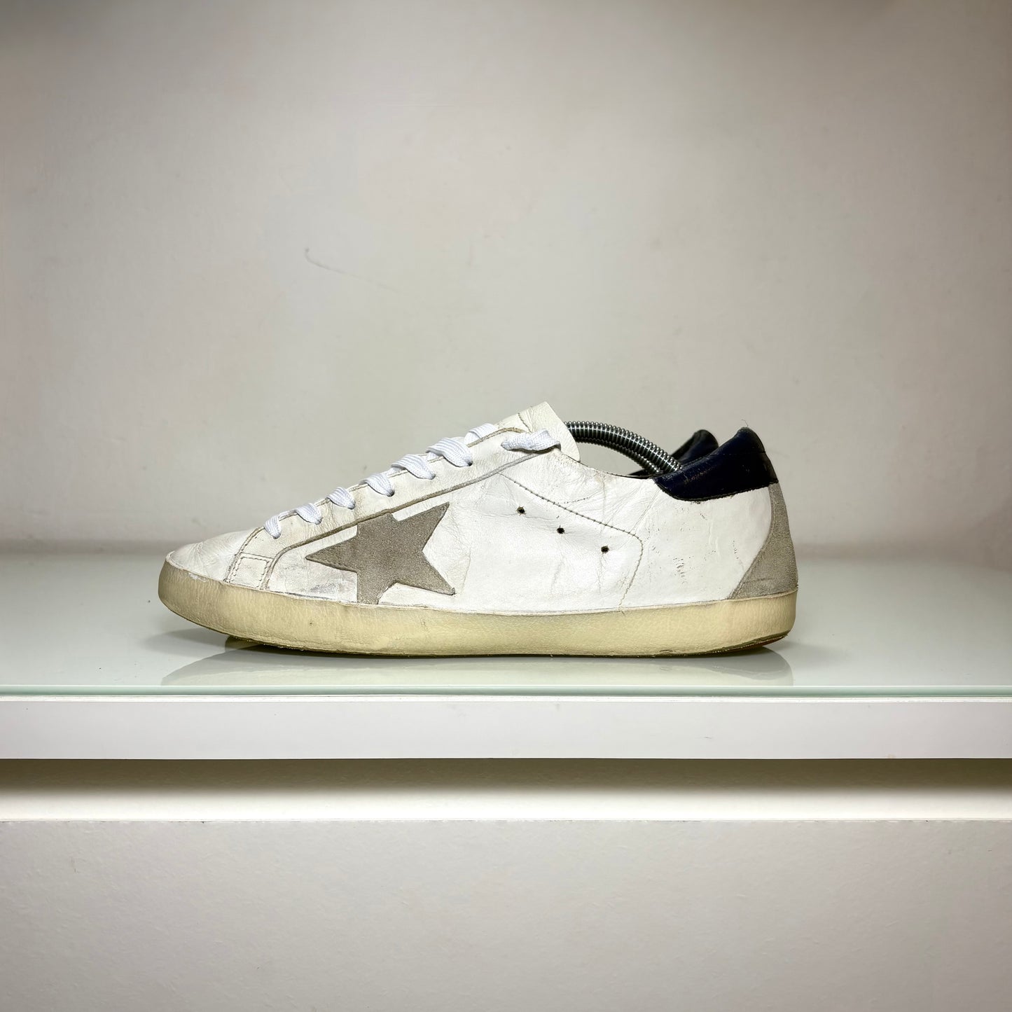 Golden goose Superstar bianche tallone blu e stella grigia 42