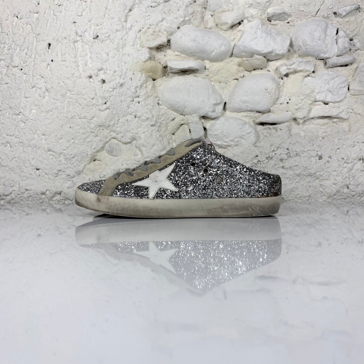 Golden goose Superstar Sabot glitter argento 39