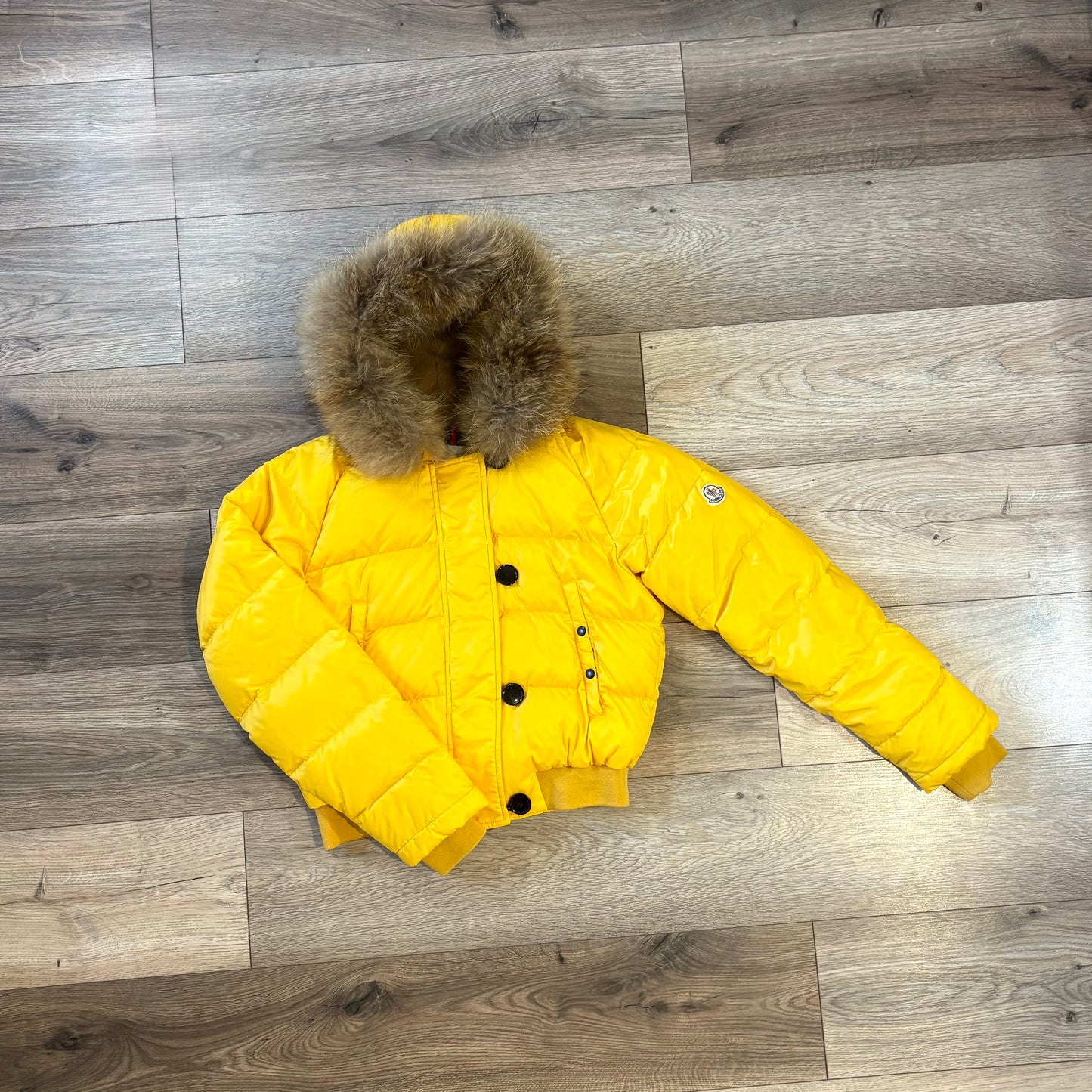 Moncler fur hood giallo con pelliccia taglia L