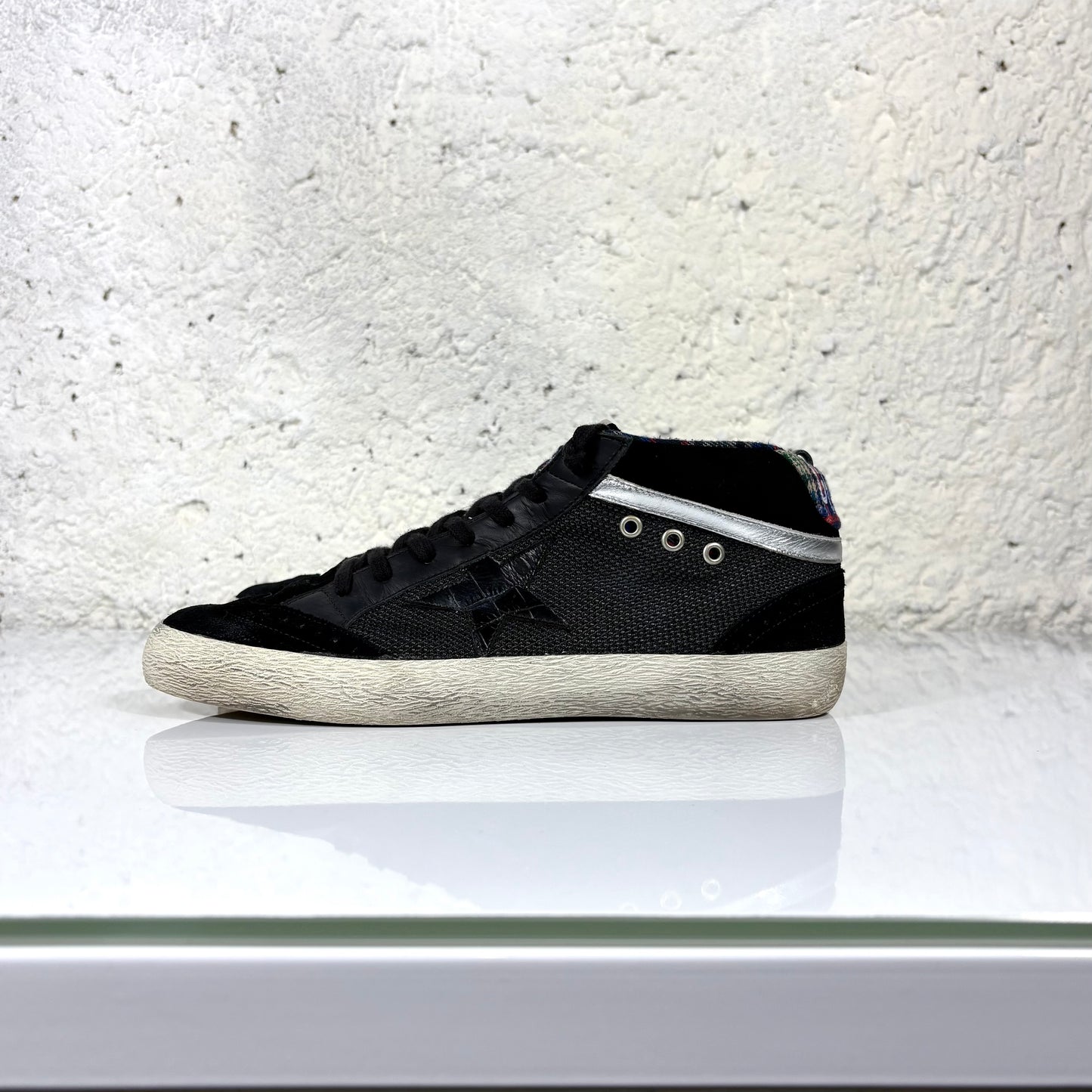 Golden goose Mid star nere con interno Tartan scozzese blu 43