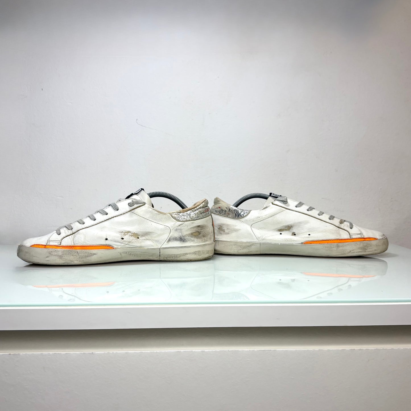 Golden goose Superstar bianco, arancione e tallone argento 43