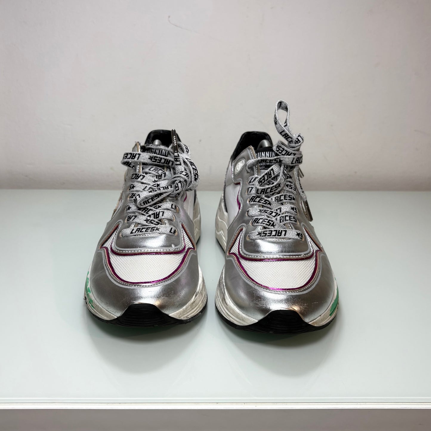 Golden goose Running Sole argento con brillantini 42