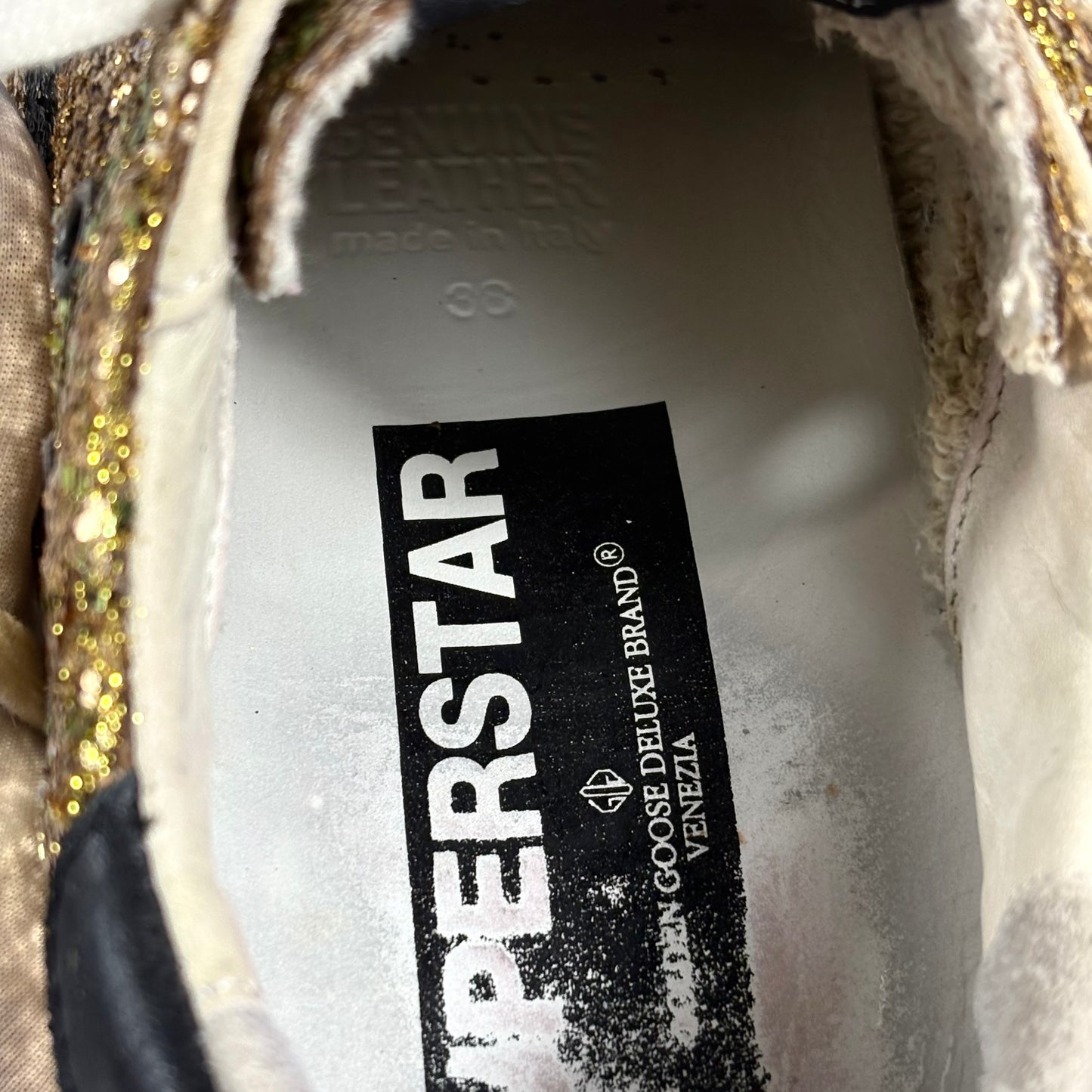 Golden goose Superstar colorazione oro e nero in paillettes e brillantini 38