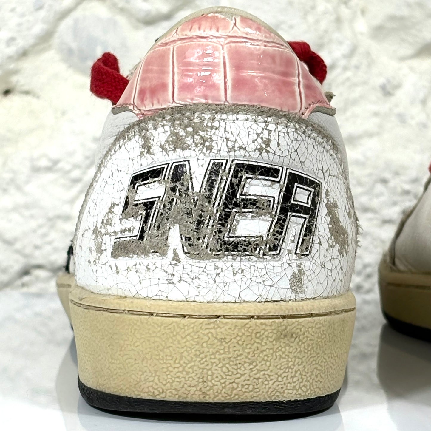 Golden goose Ballstar bianche con stella a paillettes argento e talloncini rosa a squame 37
