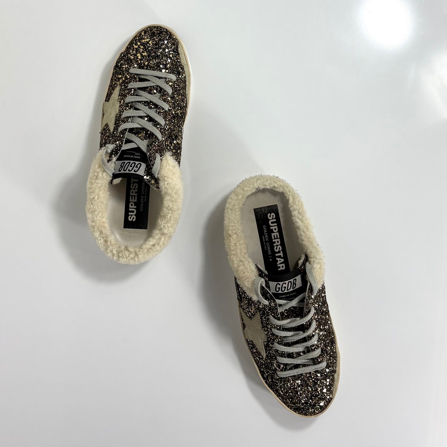 Golden goose Superstar Sabot con Glitter e interno in Shearling 39