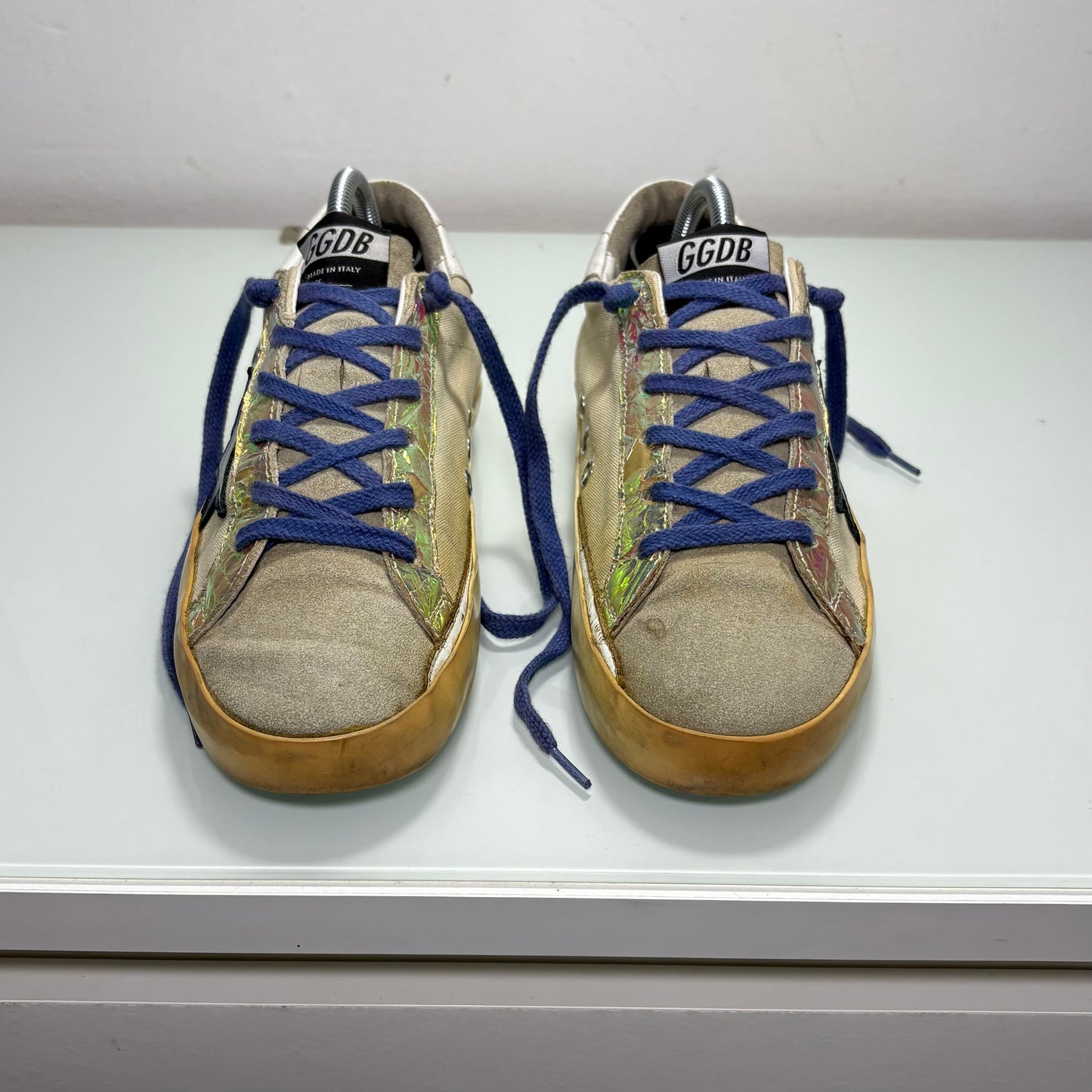 Golden goose Superstar Beige stella e lacci viola 39