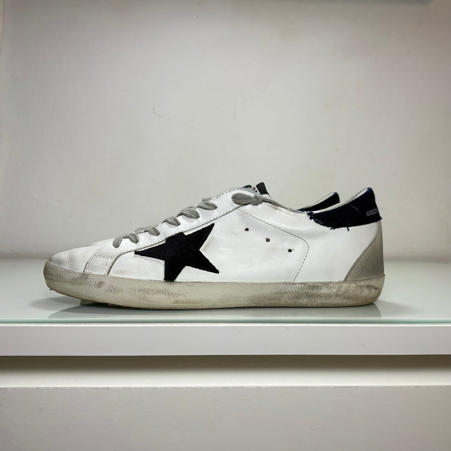 Golden goose Superstar bianche stella nera tallone blu jeans 43