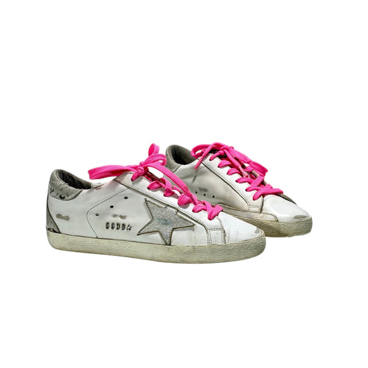 GOLDEN GOOSE SUPERSTAR BIANCO, LACCI ROSA E STELLA ROSA BRILLANTINATA 37