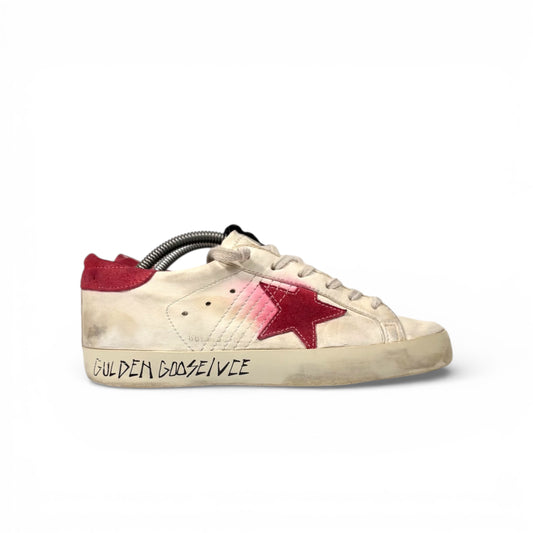 Golden goose superstar beige in pelle con Stella rossa in suede 37