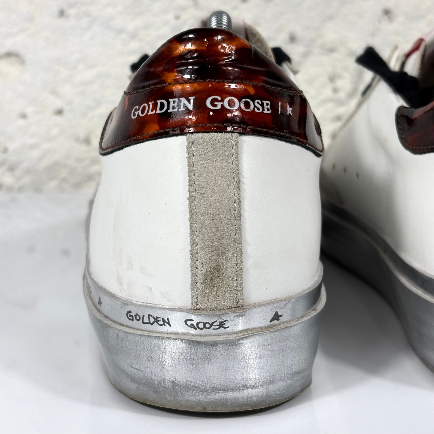Golden goose Hi Star bianche, tallone rosso e fascia sulla suola argento