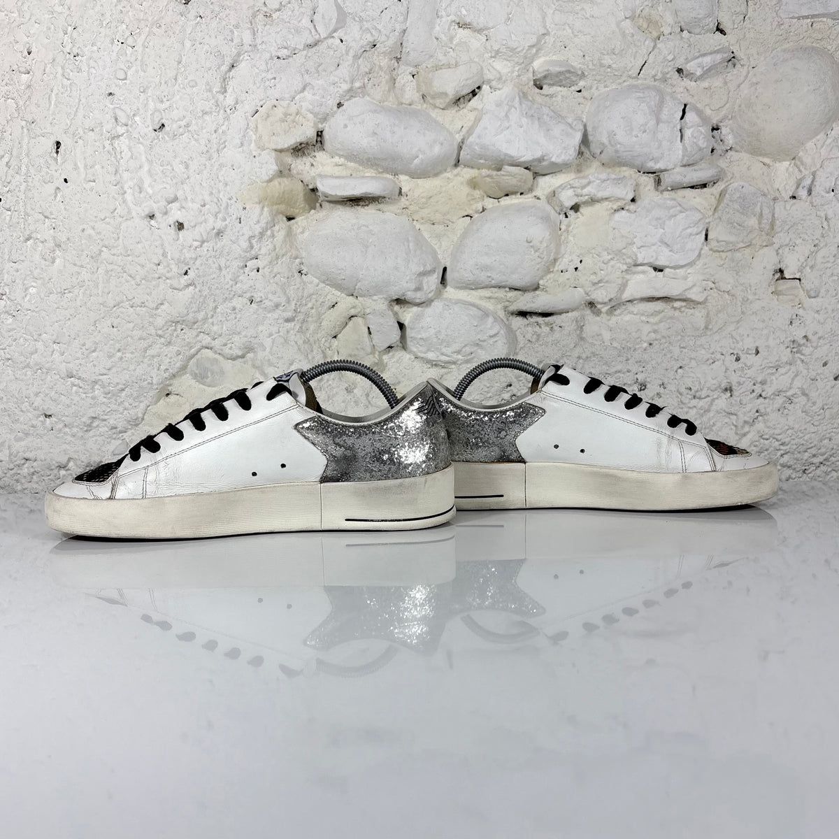 Golden goose Stardan bianche/ maculato e talloncini argento 38
