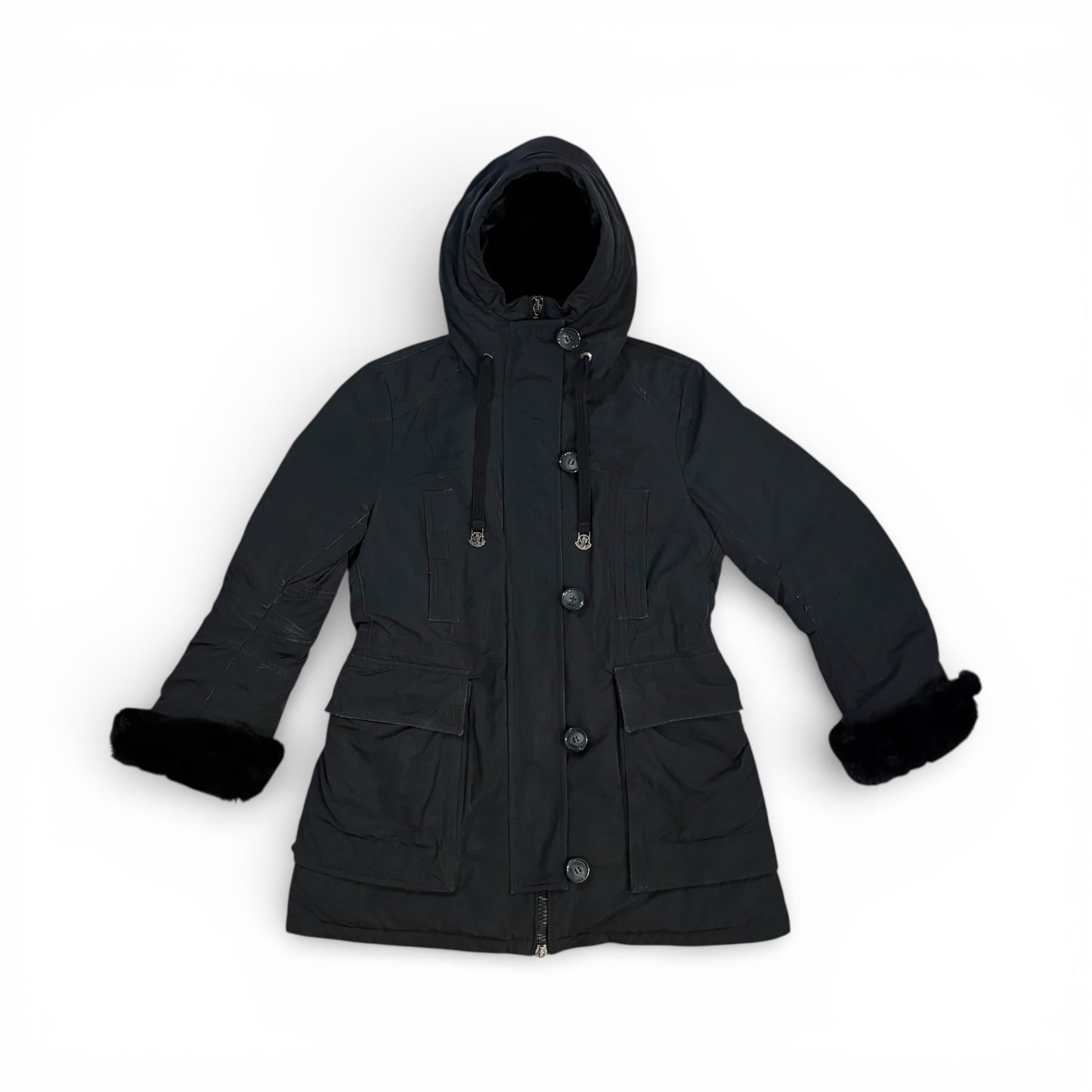 Moncler long nero con pelliccia XL