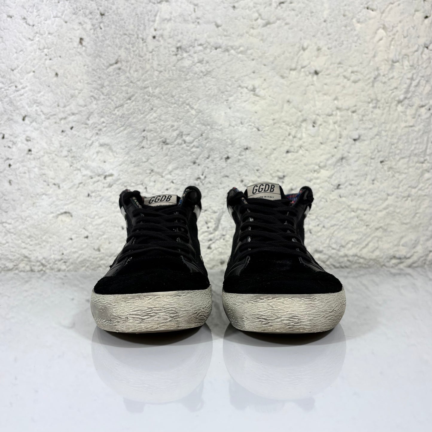 Golden goose Mid star nere con interno Tartan scozzese blu 43