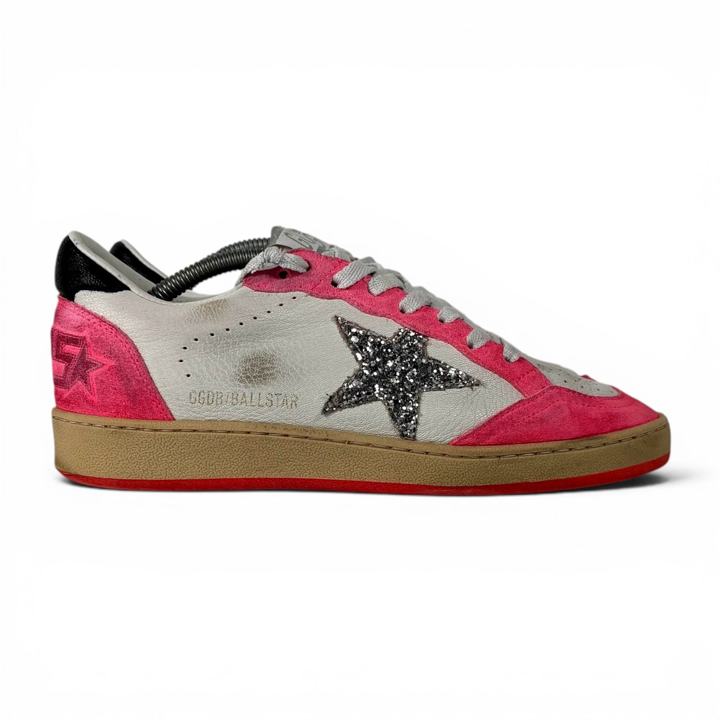 Golden goose Ballstar bianche e aragosta e stella argento brillantinata 36