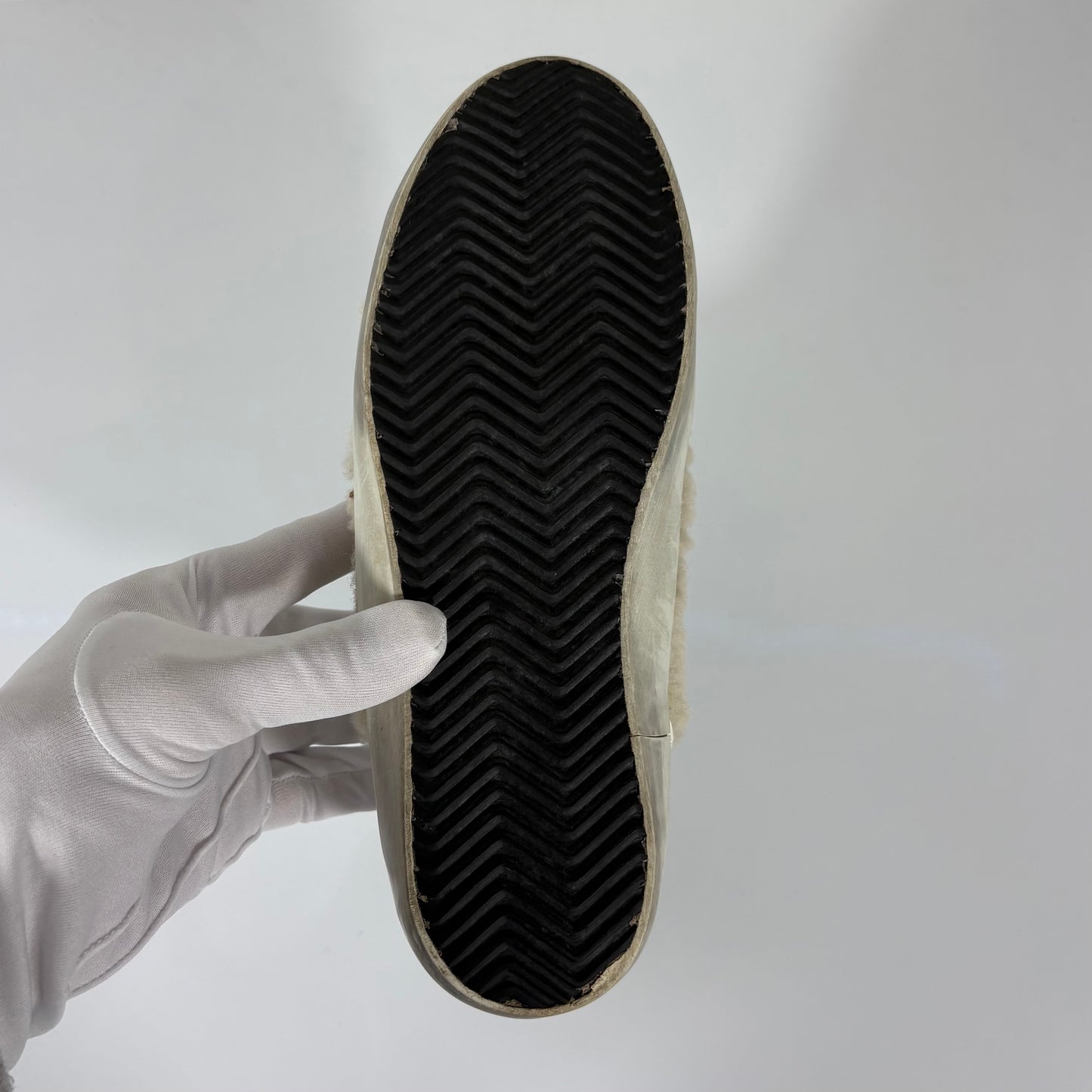 Golden goose Superstar bianche in shearling con lacci blu e stella argento  38