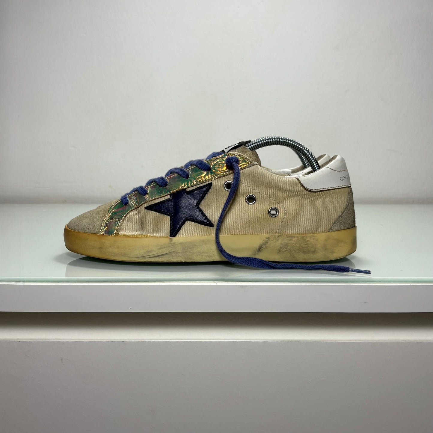 Golden goose Superstar Beige stella e lacci viola 39