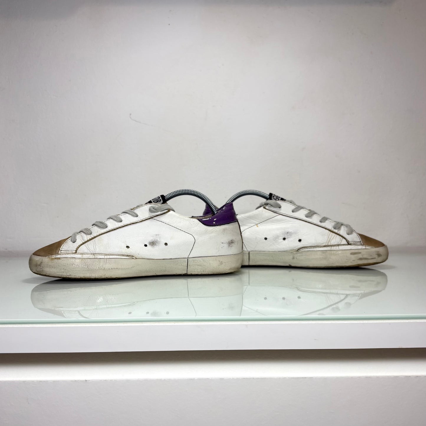 Golden goose Superstar bianche stella beige e tallone viola 39